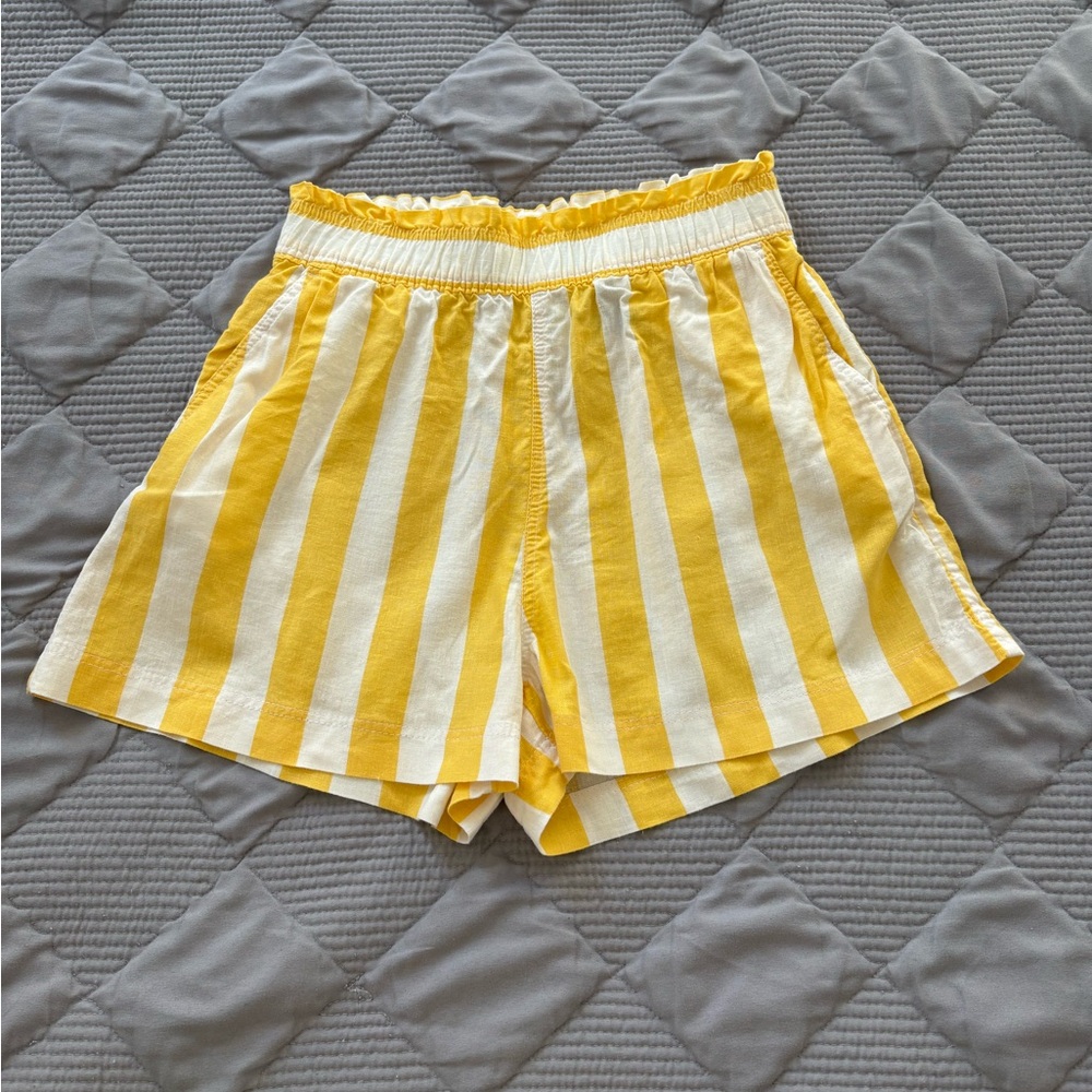 Yellow Striped Linen Blend Shorts
